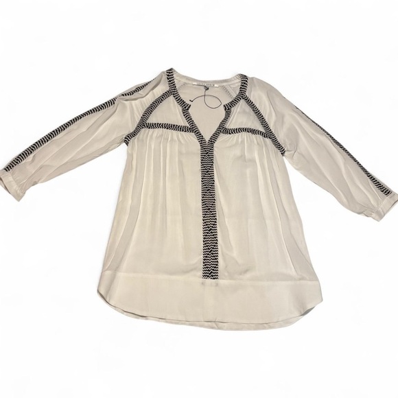 Collective Concepts Rayon Tunic Top Small Boho Chevron Trim Sheer 3/4 Sleeve - Picture 3 of 5